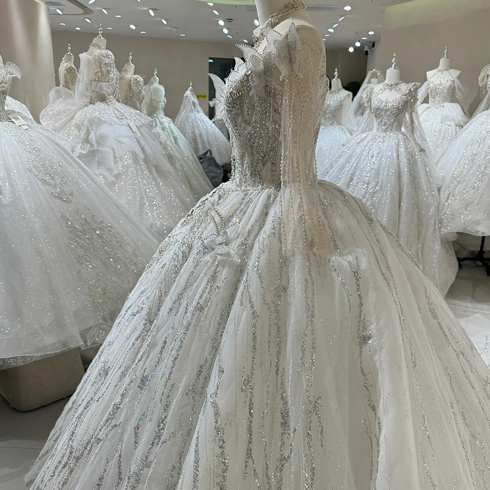 Dw0011 Heavy Sequined Beaded Lace Ball Gown Wedding Dress In Ivory & Tulle  Oem| Min Order 1 ct