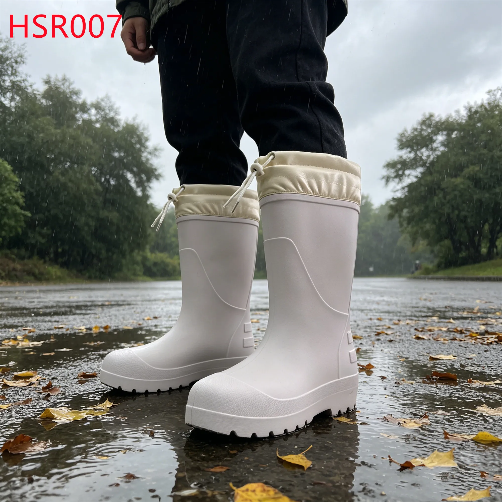 LXG,Public Health Workers White Rain Boots with Drawstring Farm Operation Clay-Resistant Upper SRC Standard PVC Mud Boots HSR007