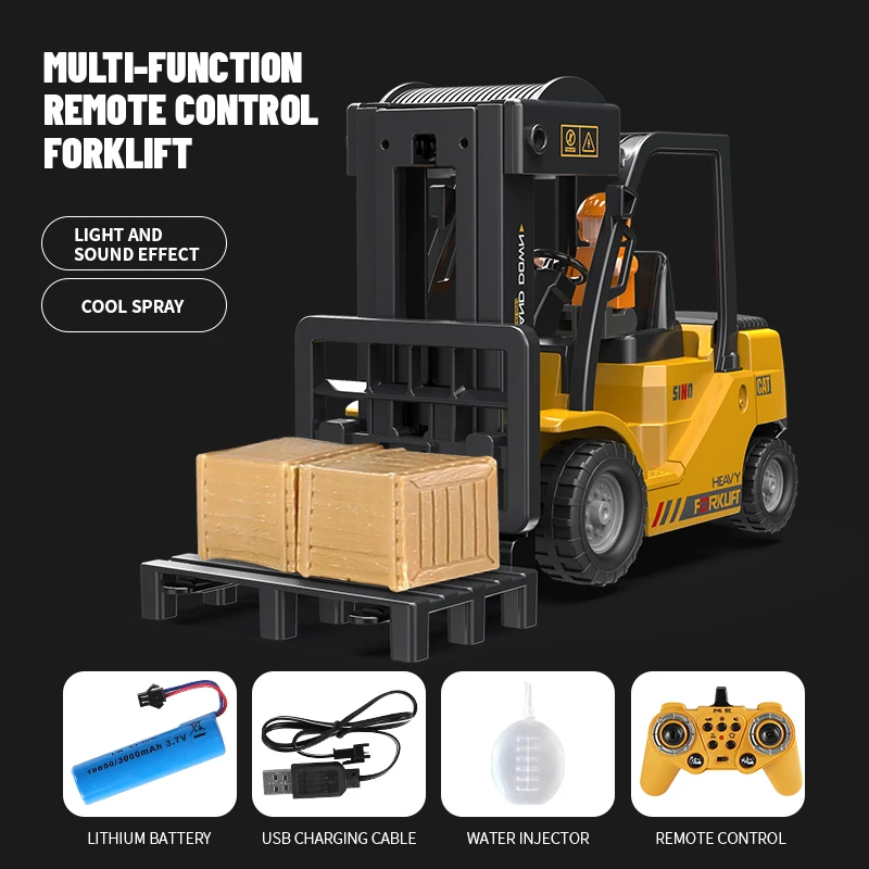 AiJH 11CH Remote Control Forklift Toy 1:24 Scale Lighting Music Rc Truck Spray Rc Forklift Vehicle for Kids Gift