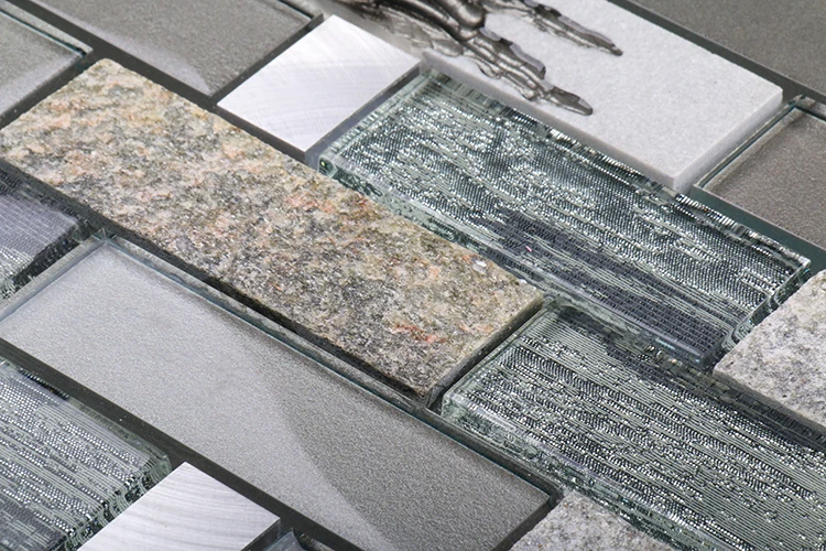 New trend mosaik fliesen grey green quartz aluminum crystal glass tiles mosaics