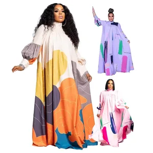 Autumn New Women's Long Skirt with Printed Long Sleeves and a Large Swing Skirt