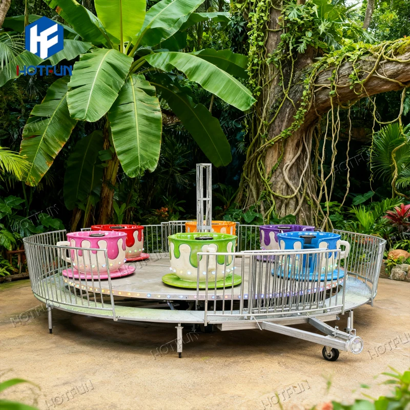 Hotfun Factory Price Amusement Park Rides Games Carnival Games Electric Coffee Cups Tea Cup Kiddie Ride with Trailer for Sale
