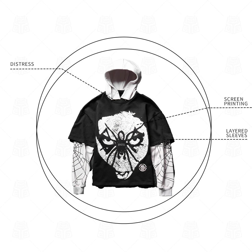 product mens hoodies cotton washed screen printing patchwork long sleeve hooded pullover oversize distressed designer hoodie for men-2