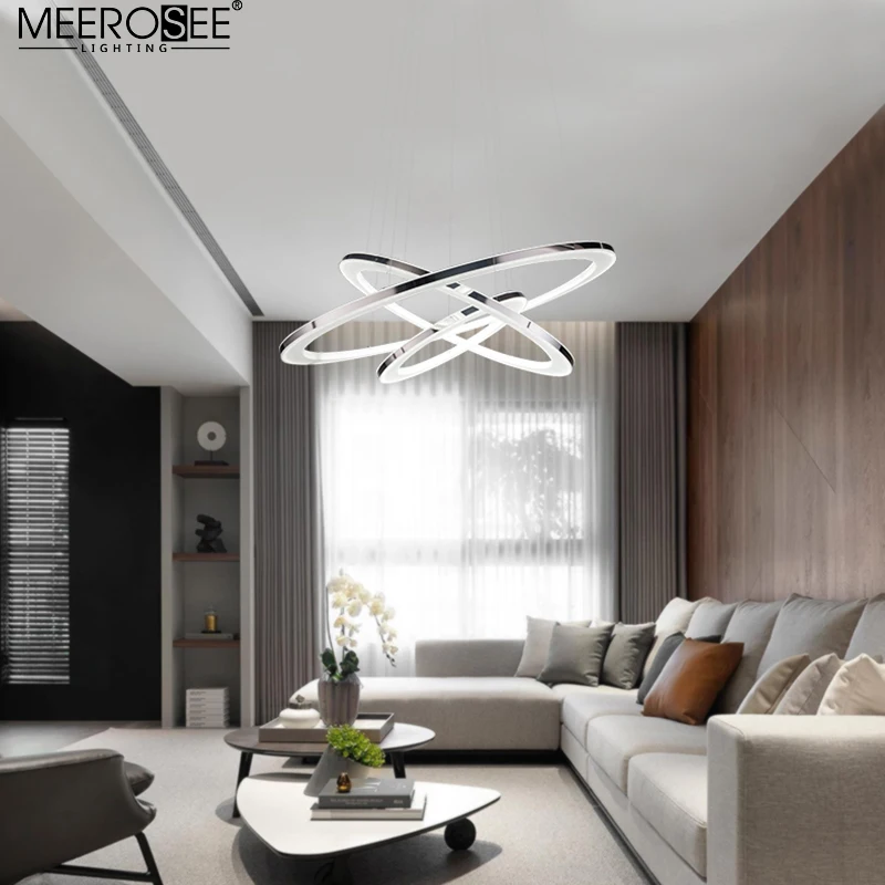 MEEROSEE Circle LED Acrylic Light Modern 3 Ring Light DIY Pose Metal Round Hanging Light for Home Apartment MD86747