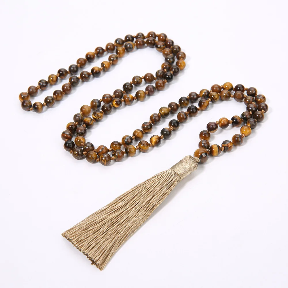 Tiger Eye Prayer Beads | Tiger Eye Mala | Tiger Eye Tassel Necklace