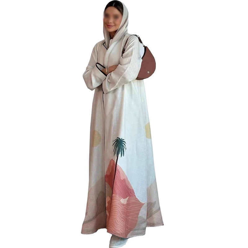 2025 EID Ramadan Modest Abaya Printing Crepe Palestine Kefiyyeh Dubai Abaya Dress Turkey Girl Kimono Muslim Women Dress