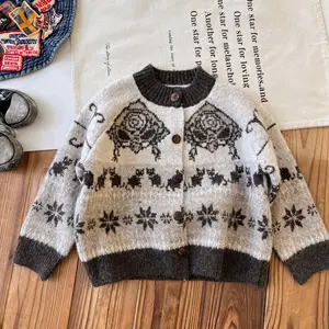 Customized Spring Autumn Japanese-style Children's Cardigan Sweater with Heavy Jacquard Clothes for Kids