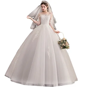 Elegant Fashion Lace long Sleeve White Champagne one shoulder embroider plus size dress bridal Wedding Dresses