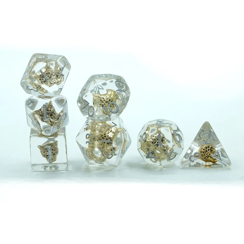 Set i personalizuar i zareve të poliedrit të qartë 16mm prej harxhuture me formë leopardeni për lojë DND