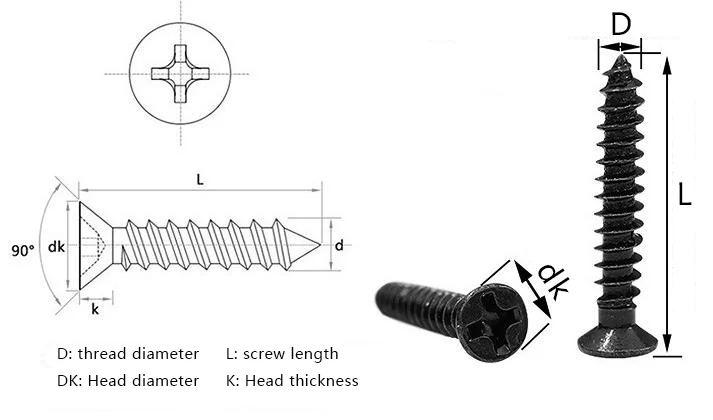 Direct deal carbon steel Cross flat head self tapping screw Black ISO 4mm Black Screws for Wood Box supplier