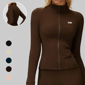 Wholesales Stand-Up Collar Autumn Winter Windproof Workout Jacket Women Warm Top Solid Polar Sports Jacket