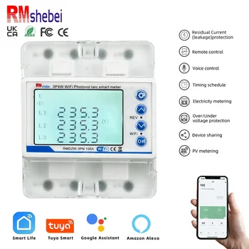 RMshebei Smart WiFi LCD Meter Circuit Breaker 3-Phase 4-Wire Multifunctional Graffiti Smart Moulded Case Rated 100A 220V 6KA