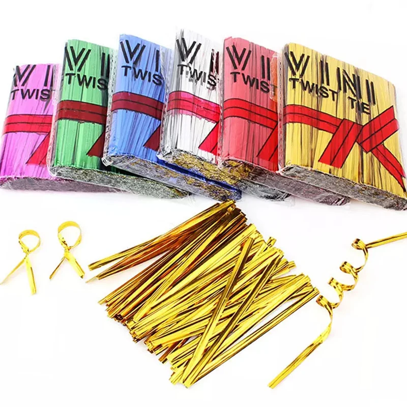 Factory Custom Reusable Strong Soft Golden Pe Plastic Double Metallic Foil Twist Tie Wire for Bread Bag Packaging Twist Ties