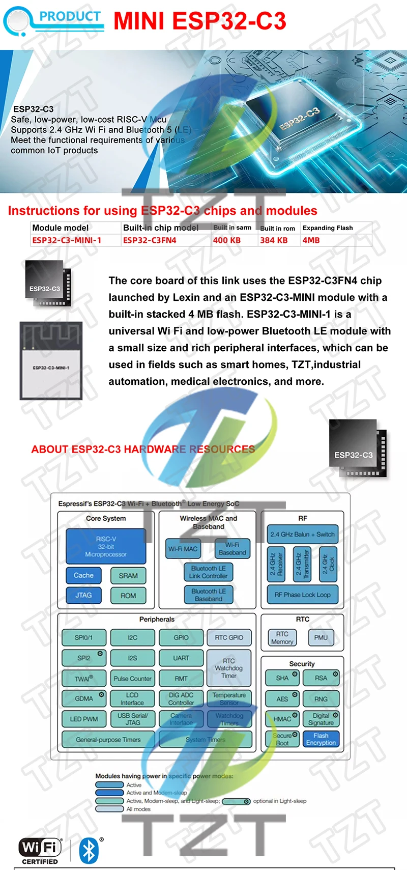 Tzt Wemos D1 Mini Esp8266 Esp32 Esp32-c3 Esp32-c3-mini-1-n4 Serial Wifi ...