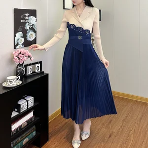 Elegance Redefined Women's Fashion Dress High Quality Pleated Print Office Dresses One Size