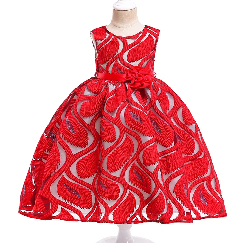 
 2021 summer red sleeveless kids frock designs girl clothing wholesale party dress  