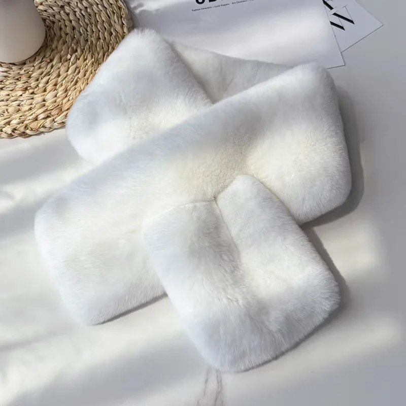 Elegant Luxury Women's Winter Scarf Double Sided Rex Rabbit Fur_voghion.com