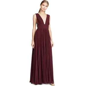 Plus Size High Quality Chiffon Summer Backless V-neck Pleated Long Maxi Women Dress