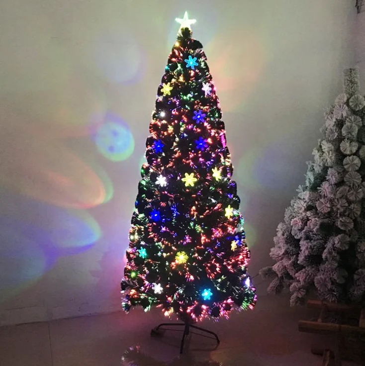 Wholesale New Xmas Ornaments PVC Green Artificial Led Fiber Optic Christmas Tree With Lights