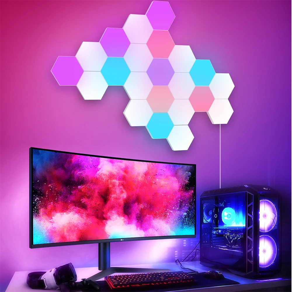 JEEJA Remote Control Hexagon Wall Light Usb Colorful Led Honeycomb Quantum Lamp Modular Touch Sensitive Night Light for Home bar