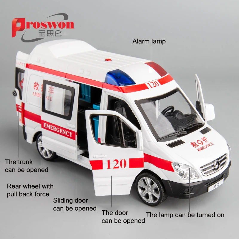 Factory Price 1:32 Ambulance Model Die Cast Toy Cars Custom Toy Cars for Kids