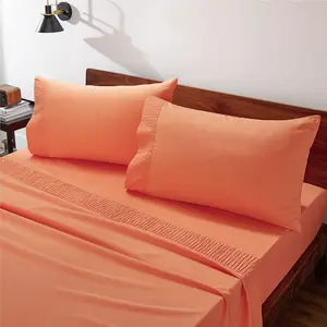 Embroidery 100% Polyester Bed Sheet Sets Polyester Bed Sheets Set Luxury Solid Color  Sheet Sets