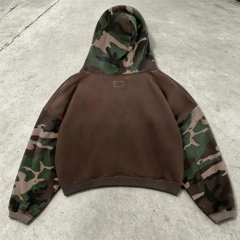 Heavyweight Cotton Oversize Camo Hoody Distressed Camouflage Pattern Unisex Zip up Streetwear Custom Casual Apparel gallery 2