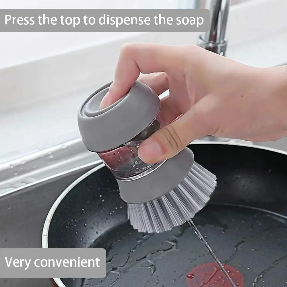 Kitchen Gadgets Dish Brush with Soap Dispenser Home Decor Products Kitchen Tank Brush Scrubber Scourer Sponge Dishes Pots Brush