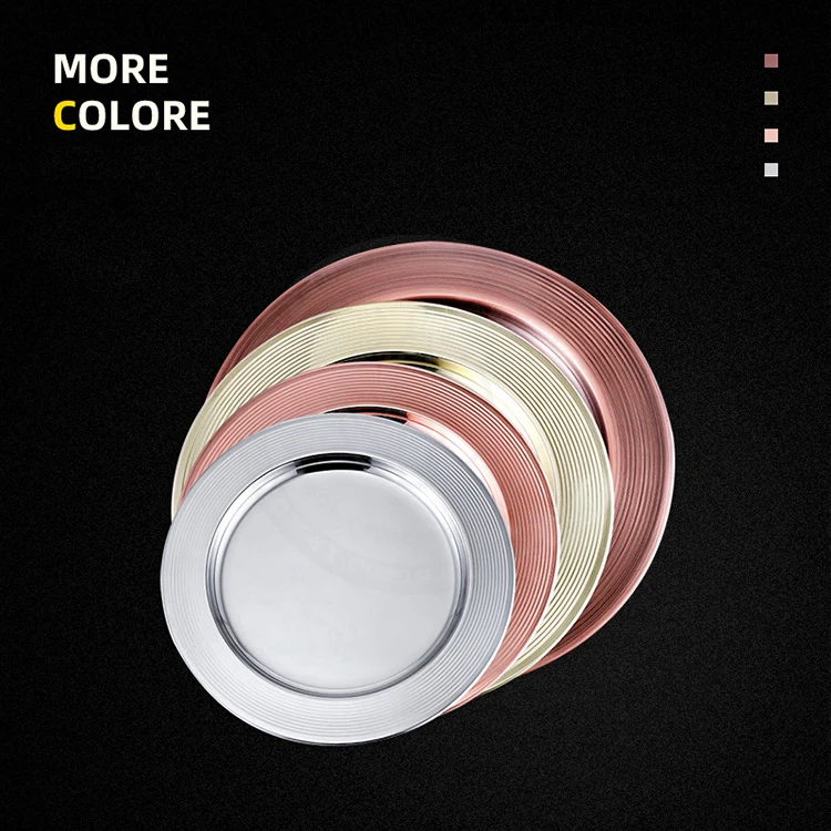 European flat restaurant tray dinnerware stainless steel serving dishes for wedding colored round charger plate wholesale