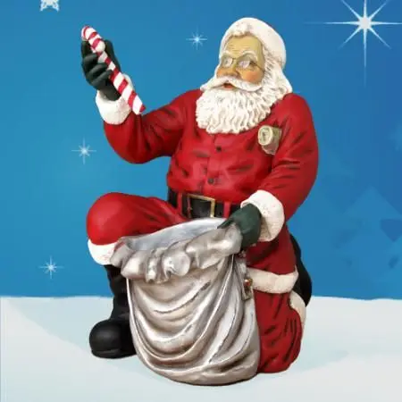 Seated Life Size Fiberglass Santa Sleigh & Reindeer Team for