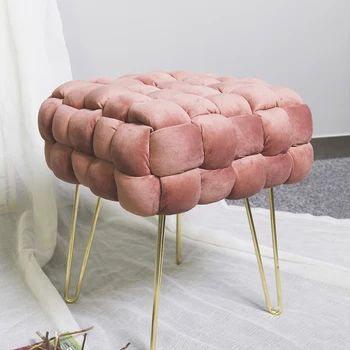 HStex 2021 Living Room Furniture Custom Beauty Modern Round Velvet pink Ottoman Home Stool