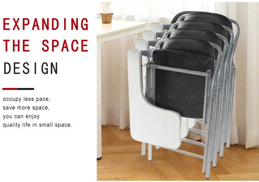 PU Leather padded Seat Folding Chair With Tablet And Book Holder Foldable Office Computer Chair For Meeting Reference Training