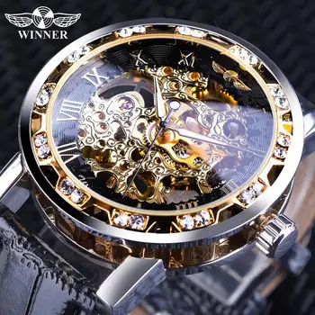 Winner Black Golden Retro Luminous Hands Fashion  Display Mens Mechanical  Wrist Watches Top Brand Luxury Clock