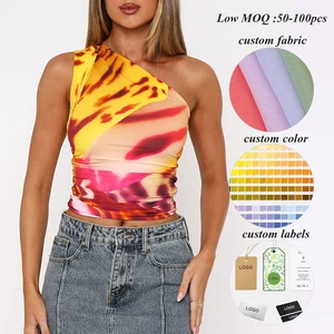 Factory Custom Digital Printed Ladies Streetwear t Shirts Slim Fit Women Asymmetrical One Shoulder Sleeveless tank Top t Shirt