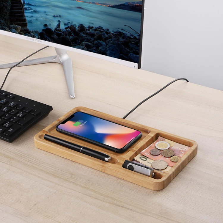Пользовательский Qi Сертифицированный бамбуковый Деревянный беспроводной зарядный стенд персонализированный быстрый коврик для мобильного телефона с