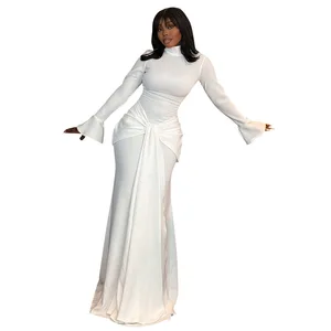 Fashion Women's Clothing Floor-Length Spring Autumn New Elegant Solid Color Slim-Waist Bell Sleeve Mermaid Streetwear Party