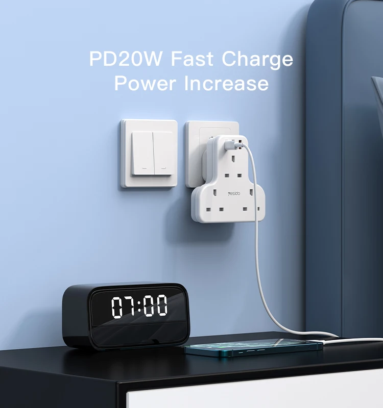 YESIDO Splitter AC multi-socket smart power strip with USB PD QC fast charging