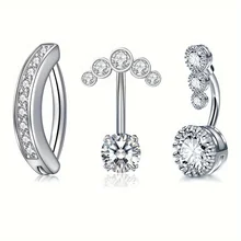 Set 10 Sexy Stainless Steel 14G Navel Rings Reverse Zircon Claw Setting Body Jewelry Piercing for Women's Belly Button Weddings