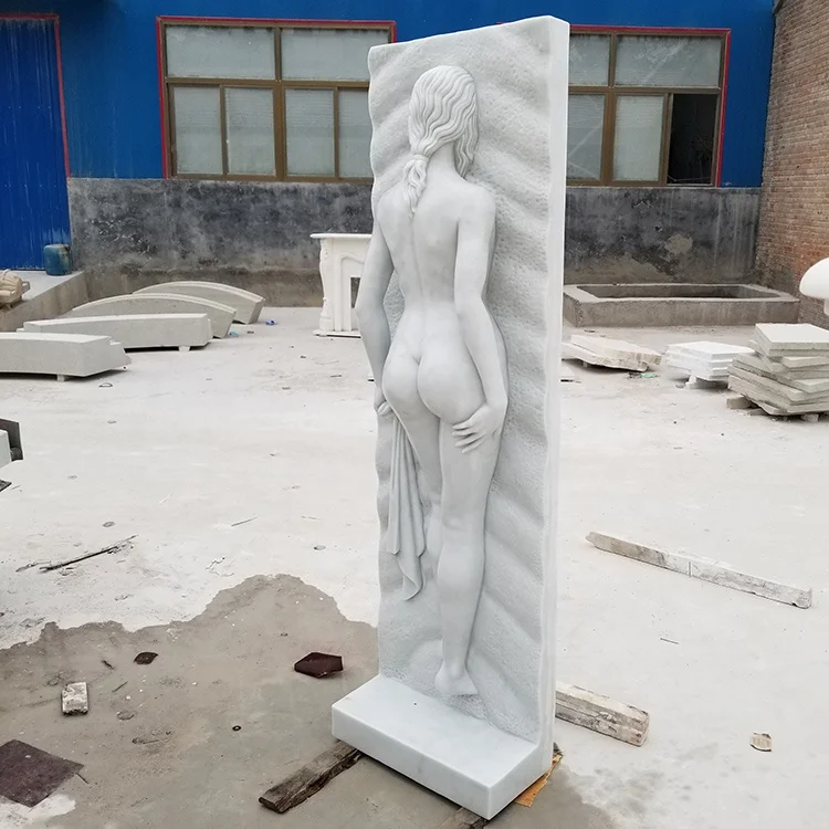 Factory Direct Price Customized Beautiful Hand Carved Spa Lady White Marble Wall Relief Sculpture