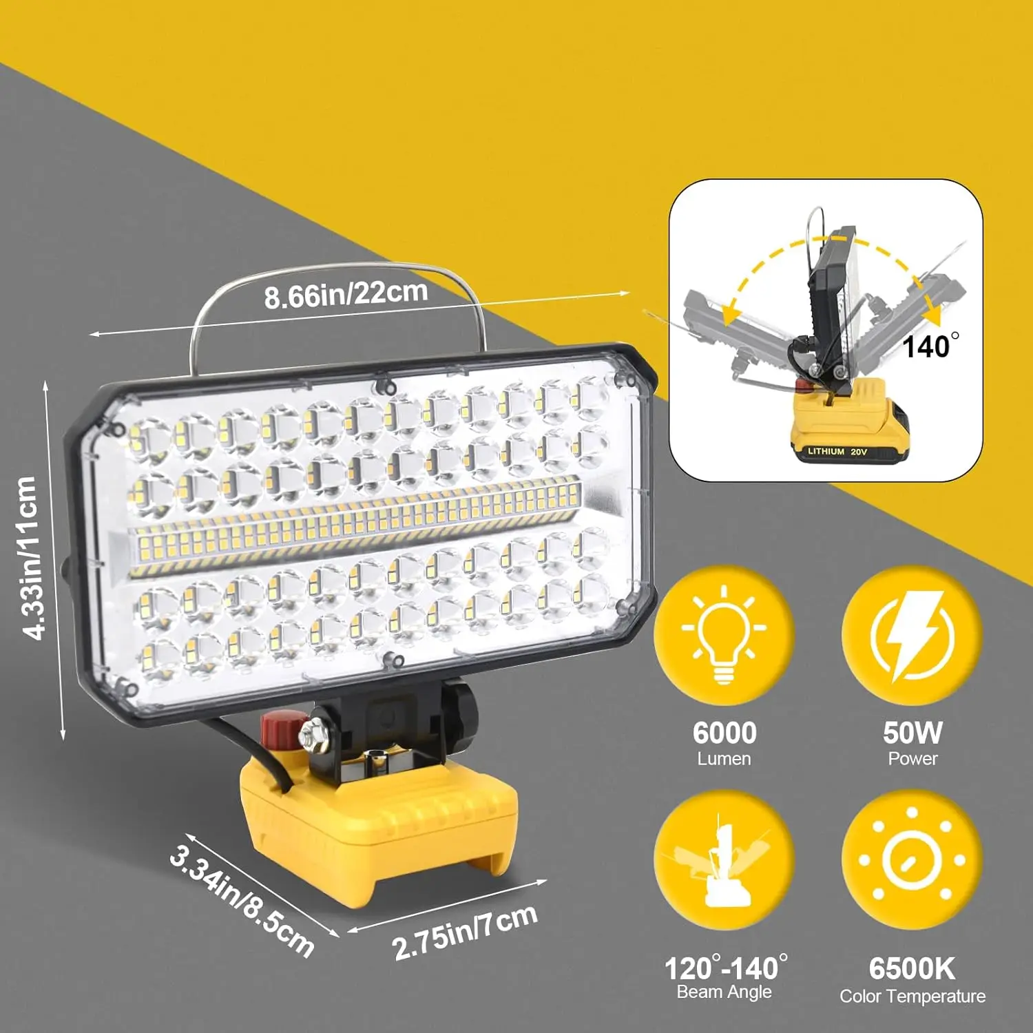 50W LED Work Light Flashlight 4/6/8Inch for Dewalt 18V 20V Lithium Battery Portable Lantern Tool Lamp With USB DCB205 DCB206