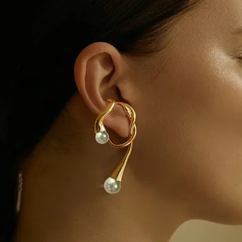 Irregular ear hooks cold wind no pierced earrings punk jewelry temperament pearl crytal cuff earrings
