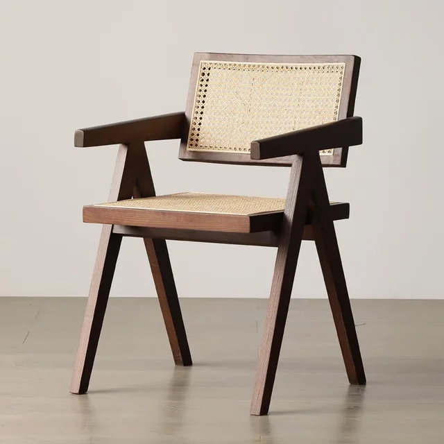 Modern Wabi-sabi Restaurant Furniture Bistro Chair Coffee Shop Solid Wood Rattan Seat Dining Chair