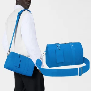 Custom Logo PU Pebble Leather Neon Blue Men's Crossbody Pack Fashion Shoulder Messenger Bag for Men