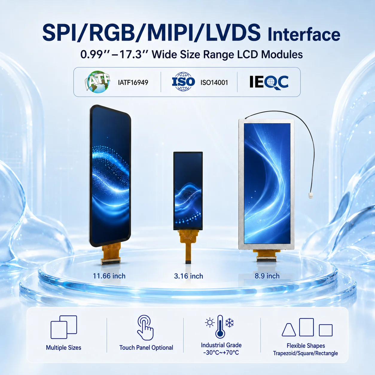 MIPI Mcu Rgb Spi Lvds EDP Interface 3.0'' 5.98'' 6.86'' 8.10'' 9.16 Inch Small Color Display Panels Touch Screen TFT LCD Module