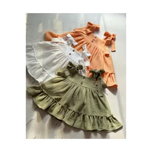 Custom Summer Sleeveless Dress for Girls Elegant Baby Knee-Length Casual Kids Dress Linen Fabric with Print Pattern