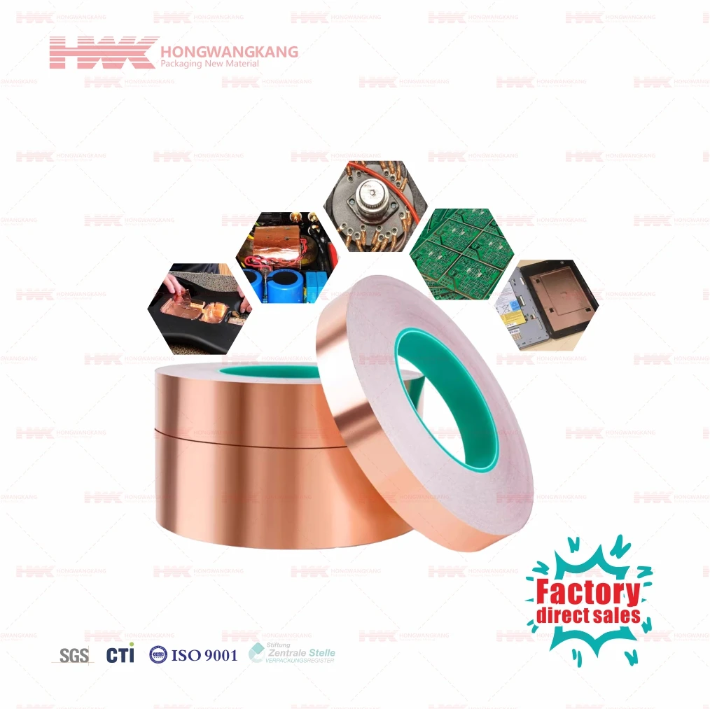 HWK Factory Custom Acrylic Adhesive Copper Foil Tape Adhesive Copper Tape for Electrical Shielding and Protection