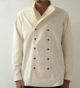 Double Breasted Long Sleeve Chef Jacket Fashionable Turn Down Collar Solid Color Men's Shirts Cotton Linen for Spring Autumn