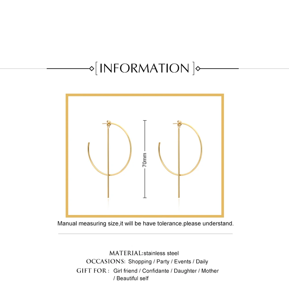 Simple Circle Line Dangle Earrings Women Korean Stylish Stainless Steel Wire Big Long Drop Earring  Abstract Jewelry