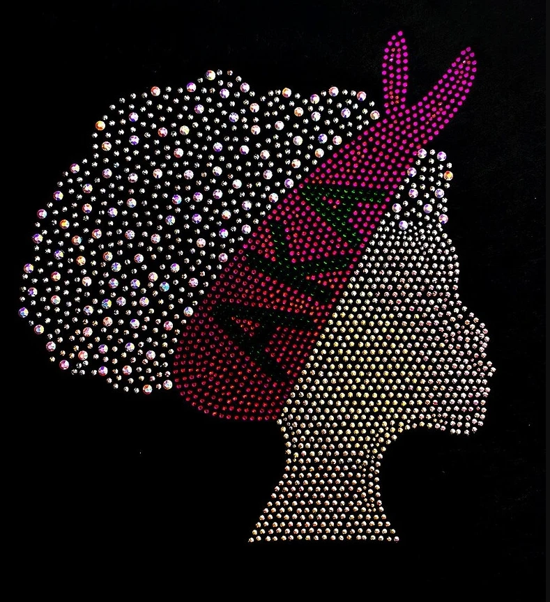 OEM ODM All Natural Afro Girl Rhinestone Transfer Wholesale Black Queen rhinestone heat transfer custom for t shirt