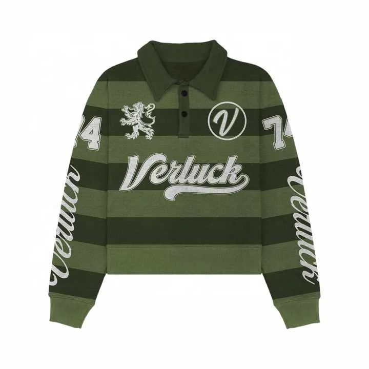 Salati Custom High Quality Logo Button up Printed Cotton Collar Sweat Stripe Vintage Long Sleeve Rugby T Shirt Men's Polo Shirts gallery 2